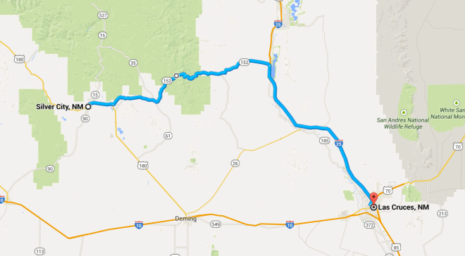 Intended Day 17 Route from Silver City