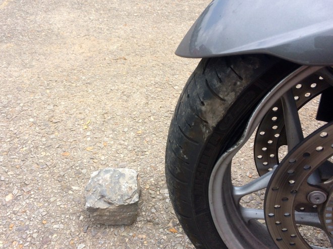 Front wheel damage from the rock and the rock I hit