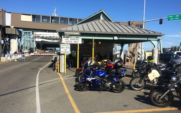 Waiting for the ferry that just arrived  to empty.