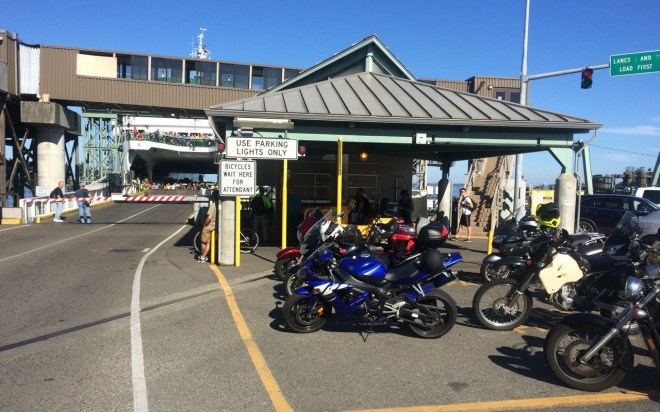 Waiting for the ferry that just arrived  to empty.