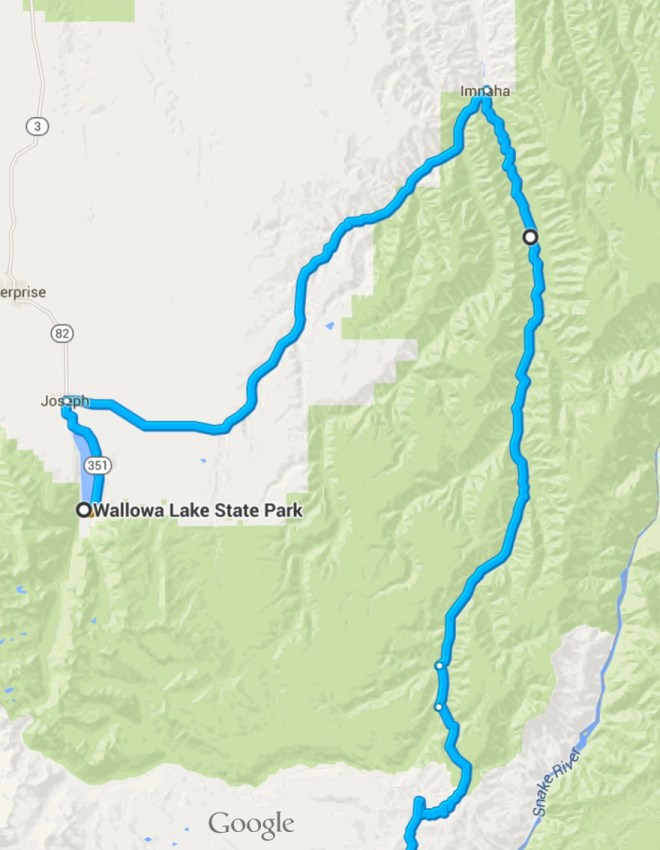 Intended route to Imnaha and then south