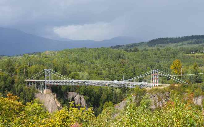 One lane bridge leading to the Ksan tribal museum
