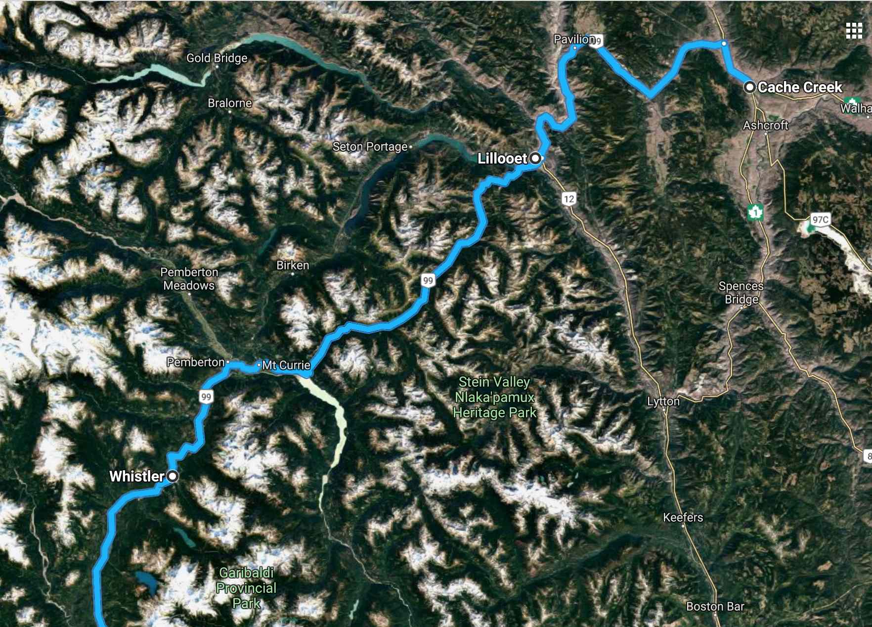 Hwy 99 satelite mountains
